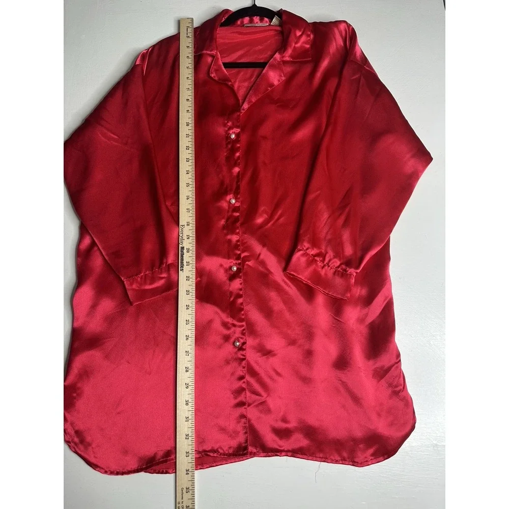 Vintage Victoria's Secret Red Satin Button Up Lounge Shirt Size M/L